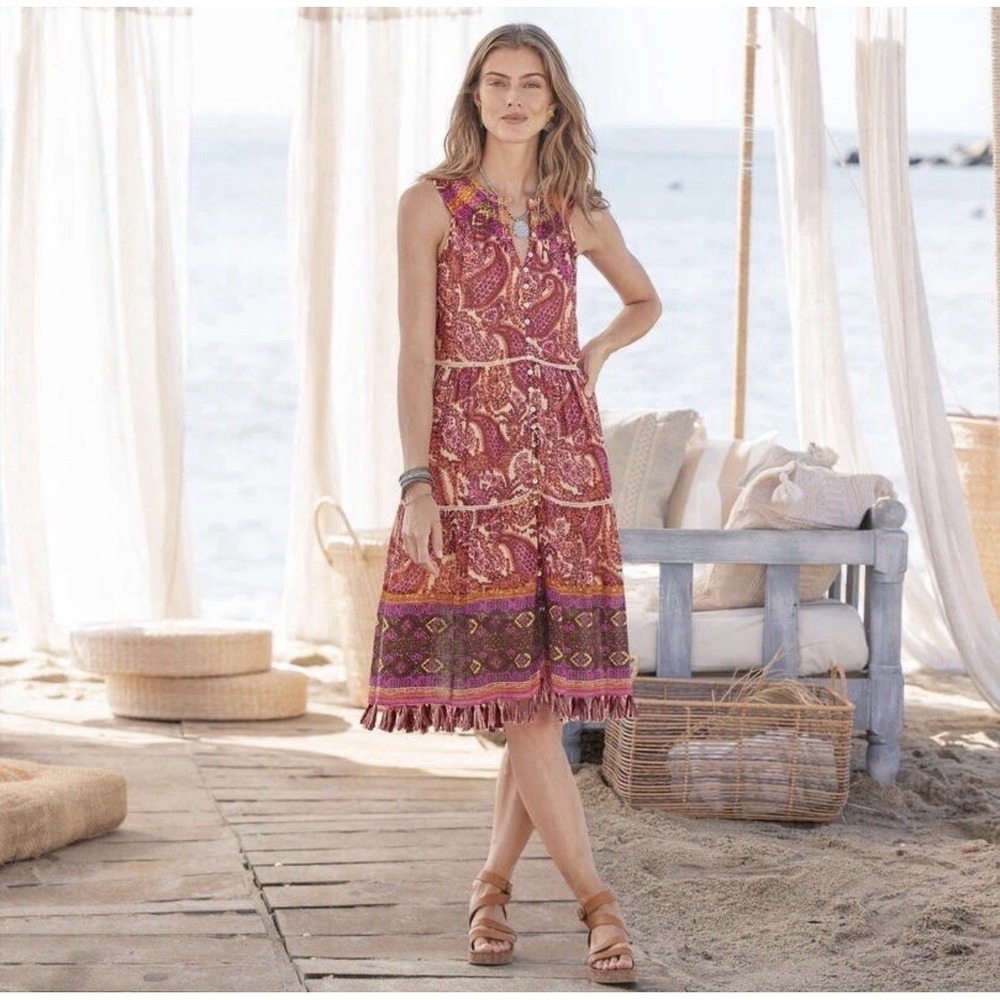 Sundance Catalog Rosado Midi Dress Paisley Print Embroidered Size Large Boho